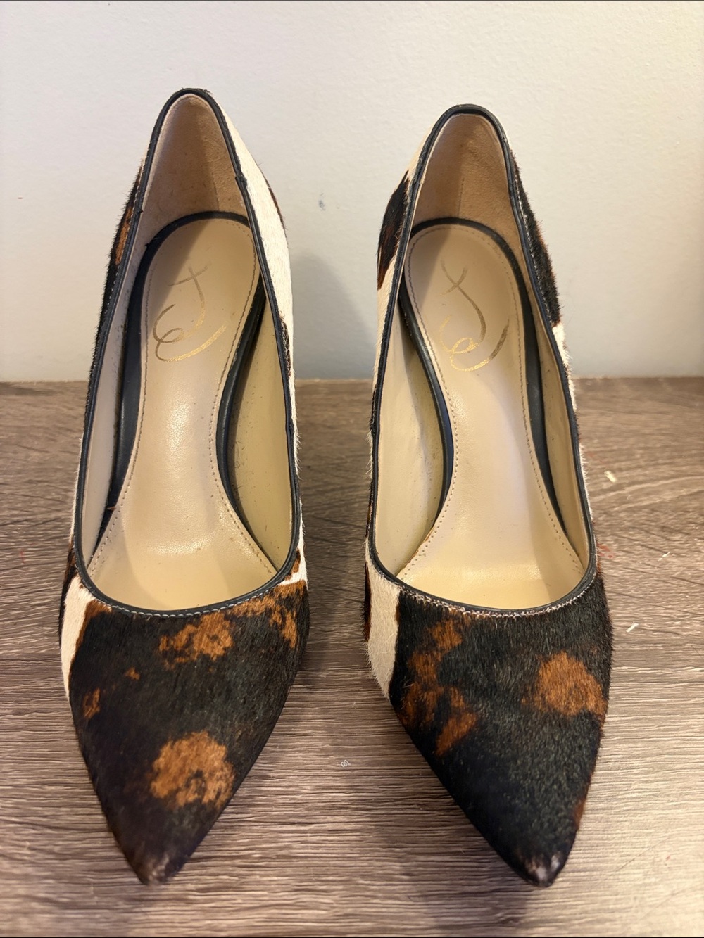 Sam Edelman Pointed-Toe Leopard Haircalf Pumps - Brown/Black/Cream